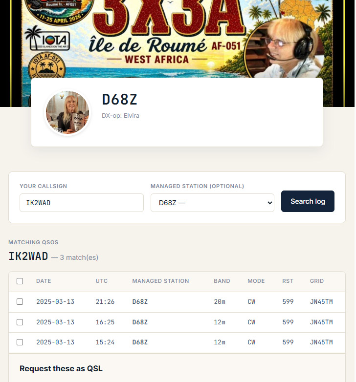 3X3A · Île de Roumé DXpedition QSL card managed by QSLDesk